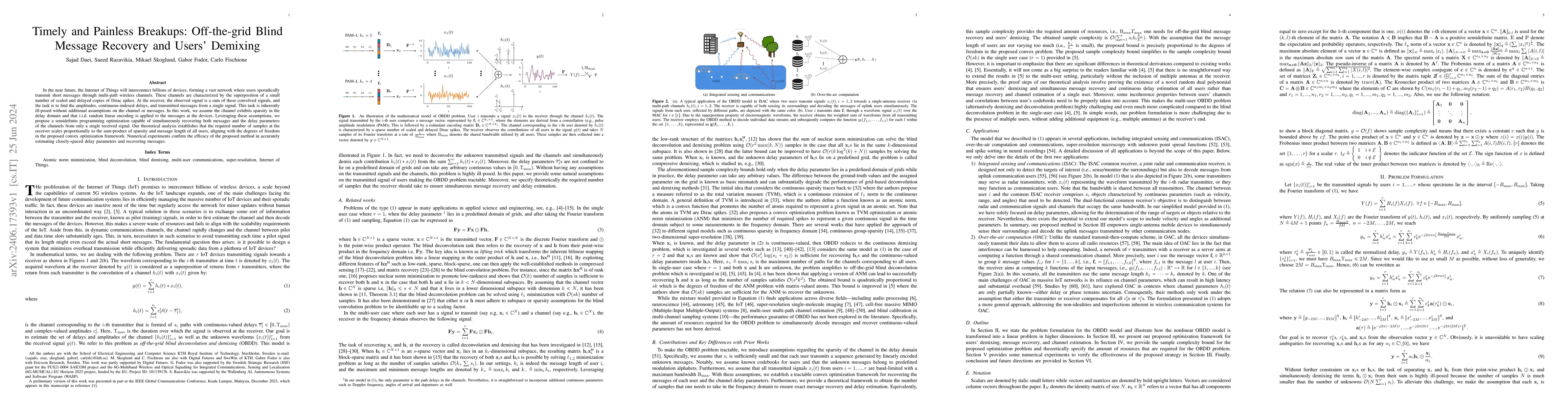 Thumbnail for Timely and Painless Breakups: Off-the-grid Blind Message Recovery and
  Users' Demixing