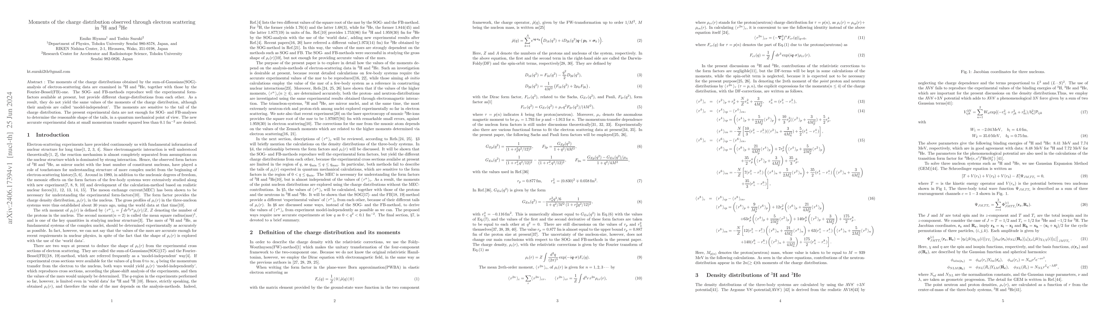 Thumbnail for Moments of the charge distribution observed through electron scattering
  in H3 and He3