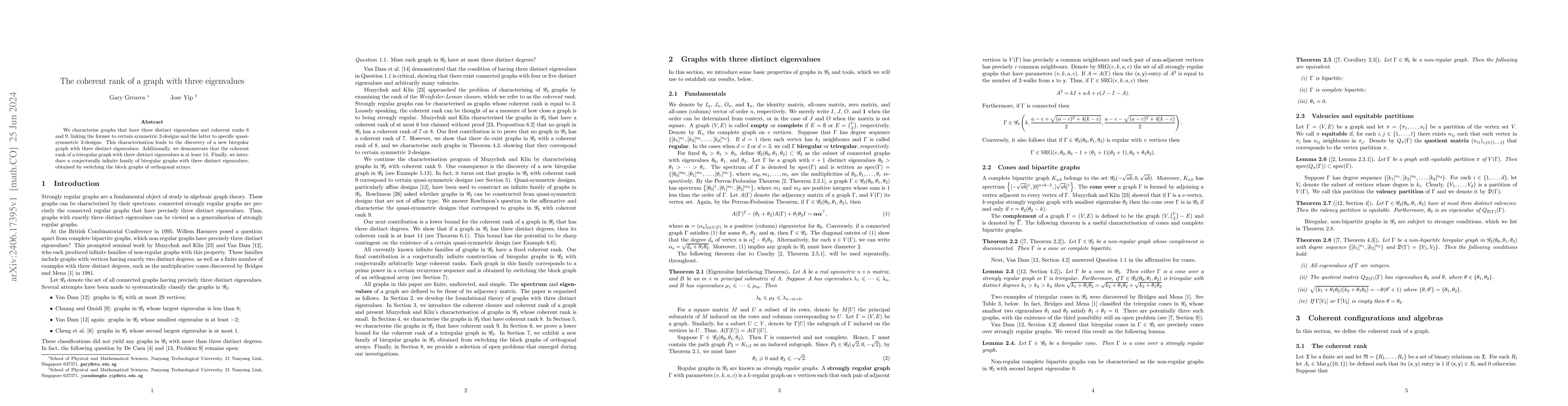 Thumbnail for The coherent rank of a graph with three eigenvalues