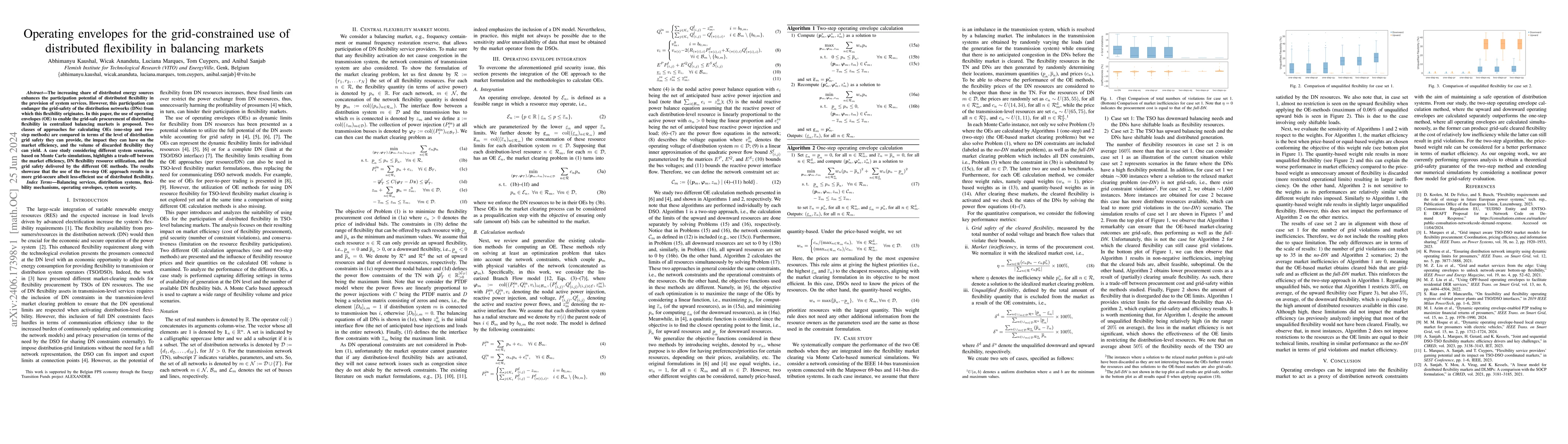 Thumbnail for Operating envelopes for the grid-constrained use of distributed
  flexibility in balancing markets