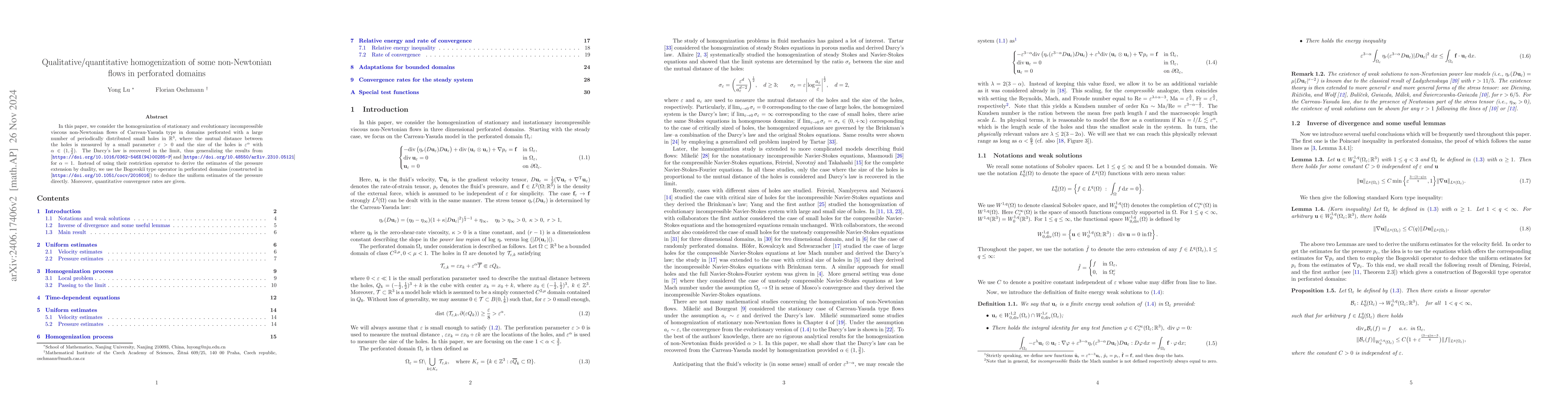Thumbnail for Qualitative/quantitative homogenization of some non-Newtonian flows in
  perforated domains