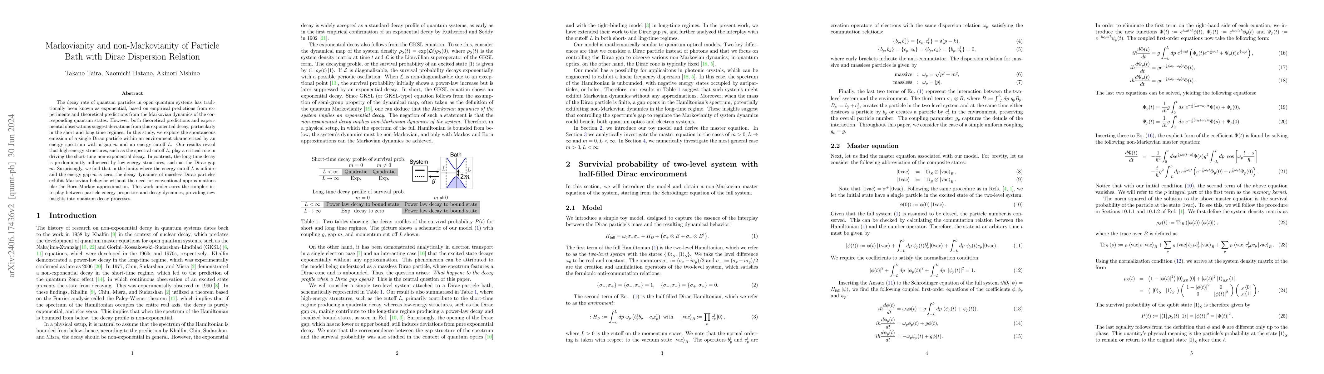 Thumbnail for Markovianity and non-Markovianity of Particle Bath with Dirac Dispersion
  Relation