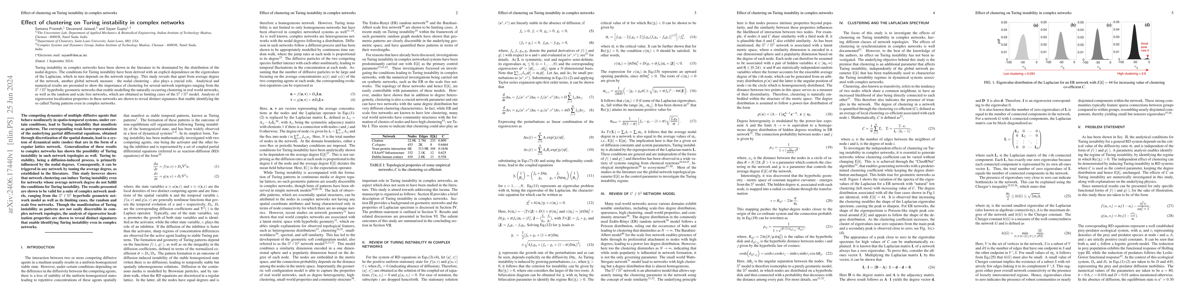 Thumbnail for Effect of clustering on Turing instability in complex networks