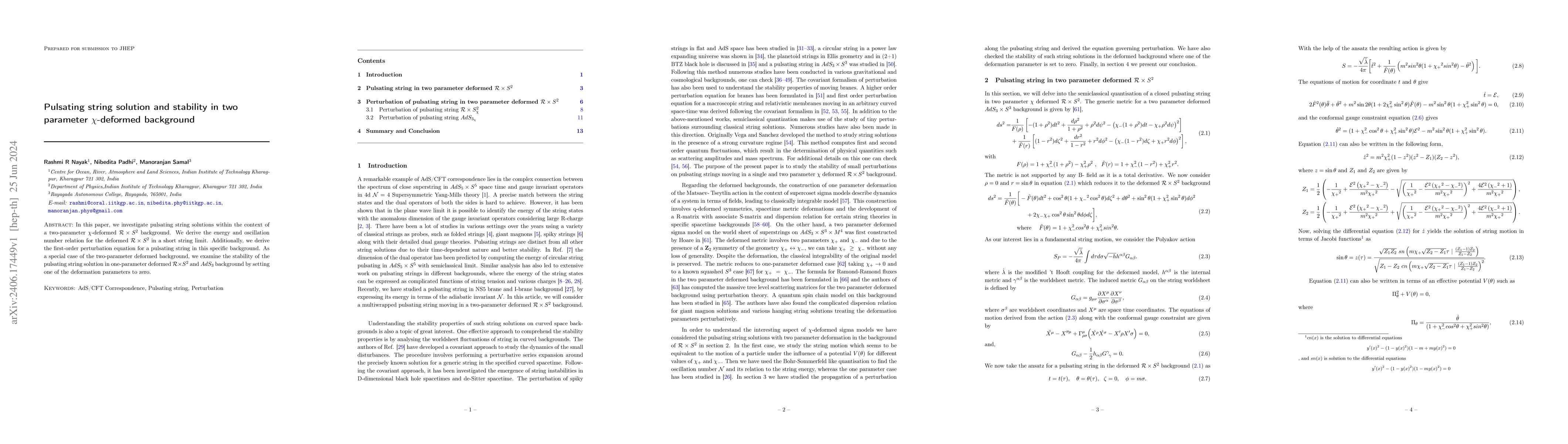 Thumbnail for Pulsating string solution and stability in two parameter $\chi$-deformed
  background