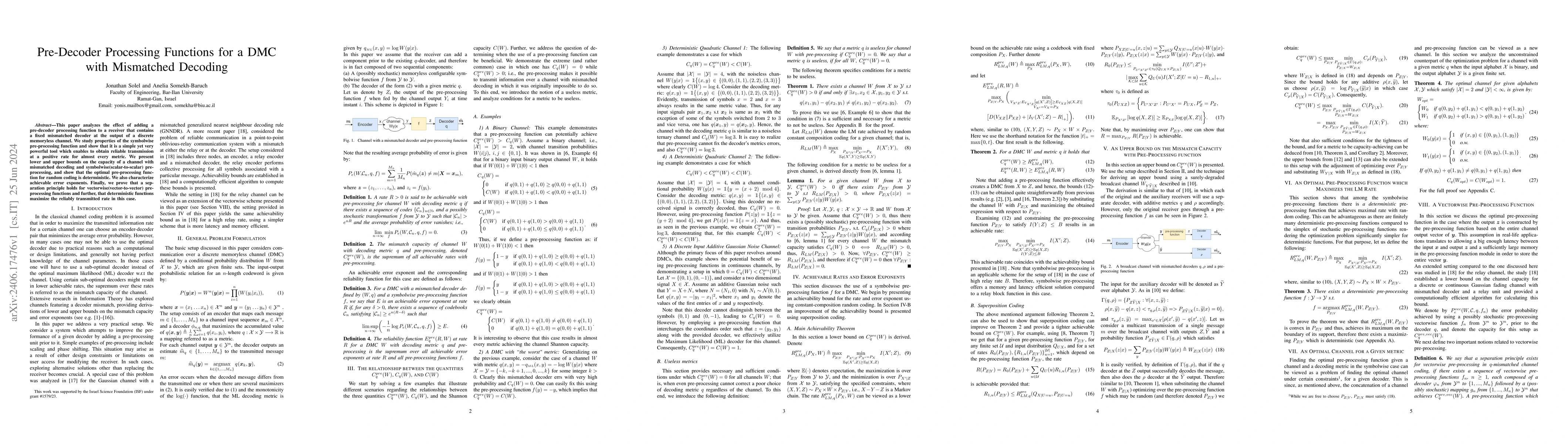 Thumbnail for Pre-Decoder Processing Functions for a DMC with Mismatched Decoding