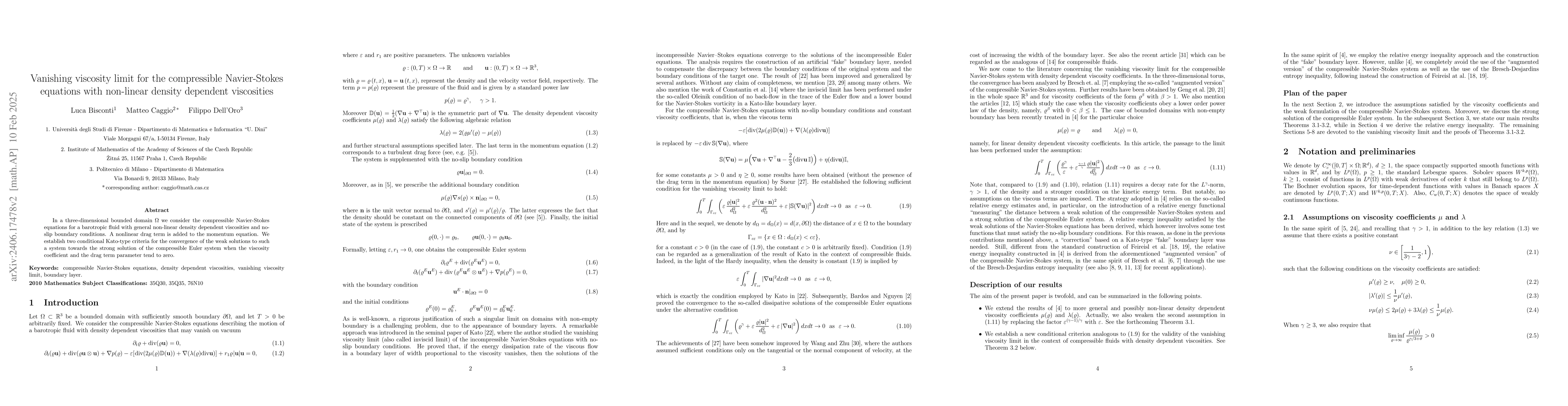 Thumbnail for Vanishing viscosity limit for the compressible Navier-Stokes equations
  with non-linear density dependent viscosities