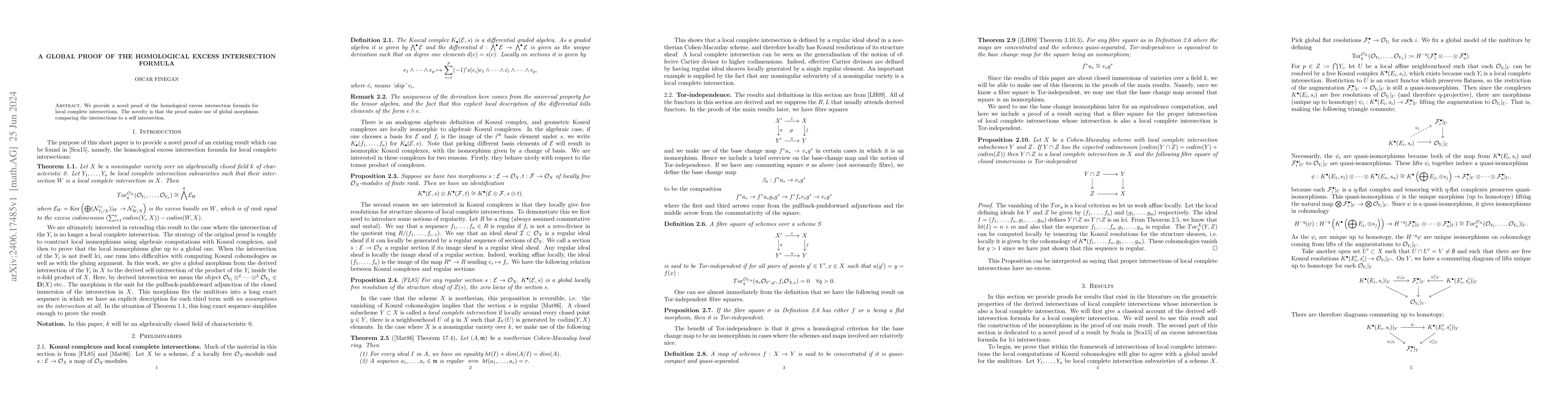 Thumbnail for A global proof of the homological excess intersection formula