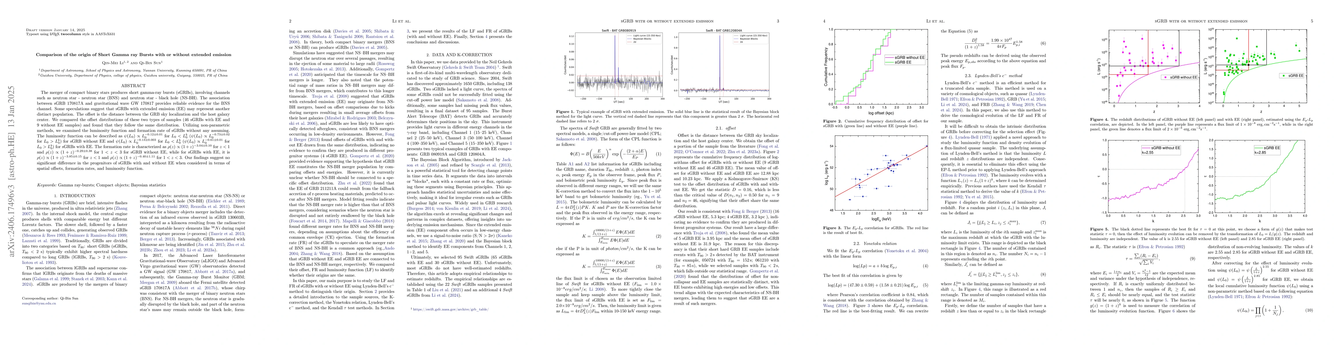 Thumbnail for Comparison of the origin of Short Gamma ray Bursts with or without
  extended emission