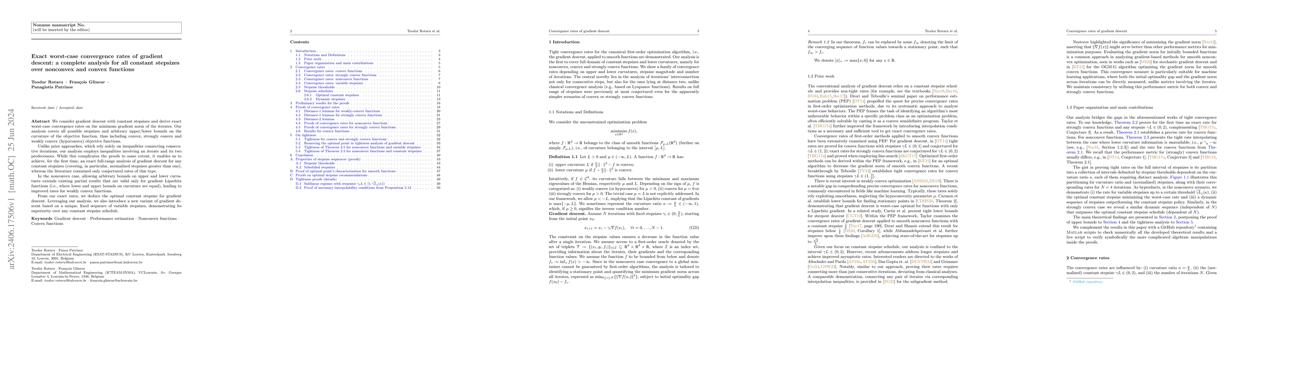 Thumbnail for Exact worst-case convergence rates of gradient descent: a complete
  analysis for all constant stepsizes over nonconvex and convex functions