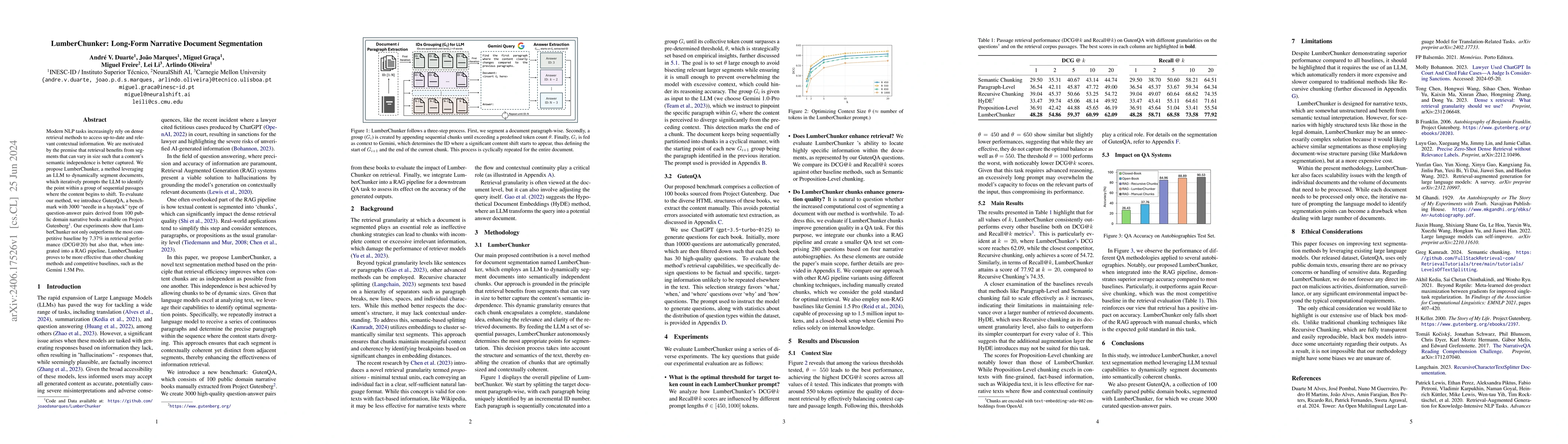 Thumbnail for LumberChunker: Long-Form Narrative Document Segmentation