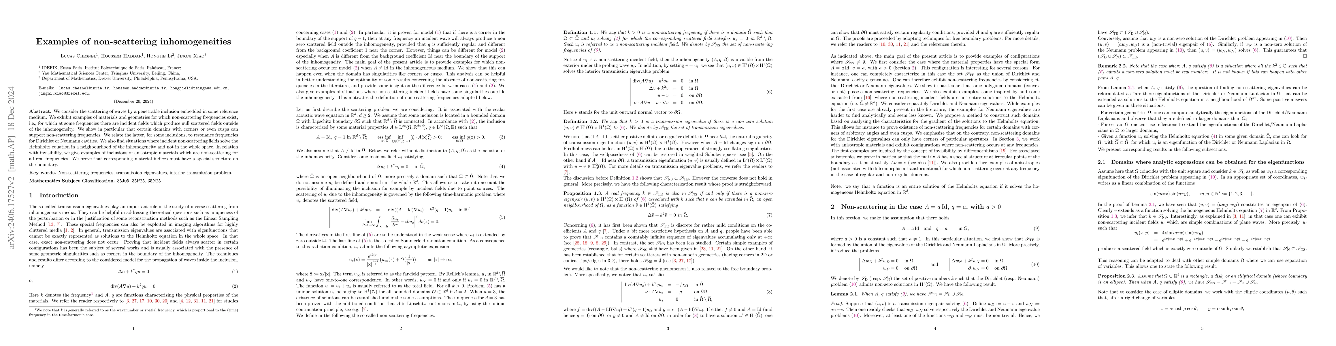 Thumbnail for Examples of non-scattering inhomogeneities