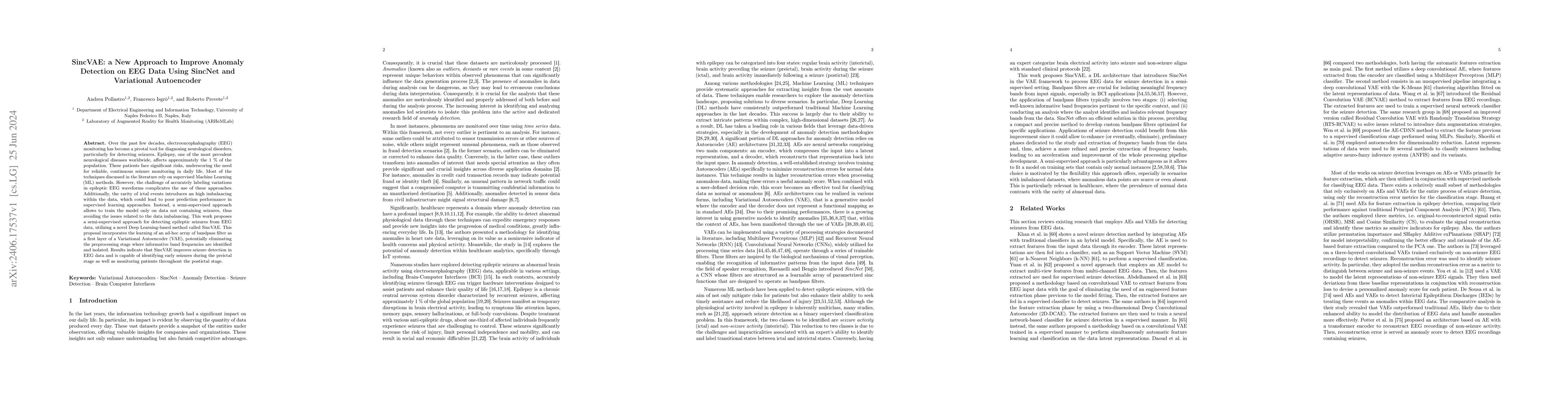 Thumbnail for SincVAE: a New Approach to Improve Anomaly Detection on EEG Data Using
  SincNet and Variational Autoencoder