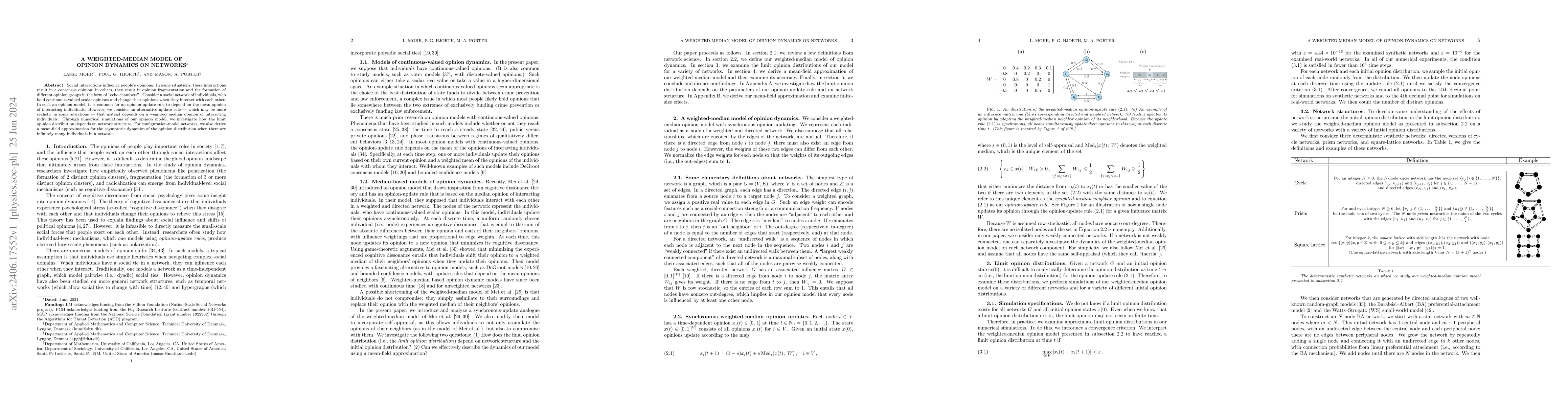 Thumbnail for A Weighted-Median Model of Opinion Dynamics on Networks