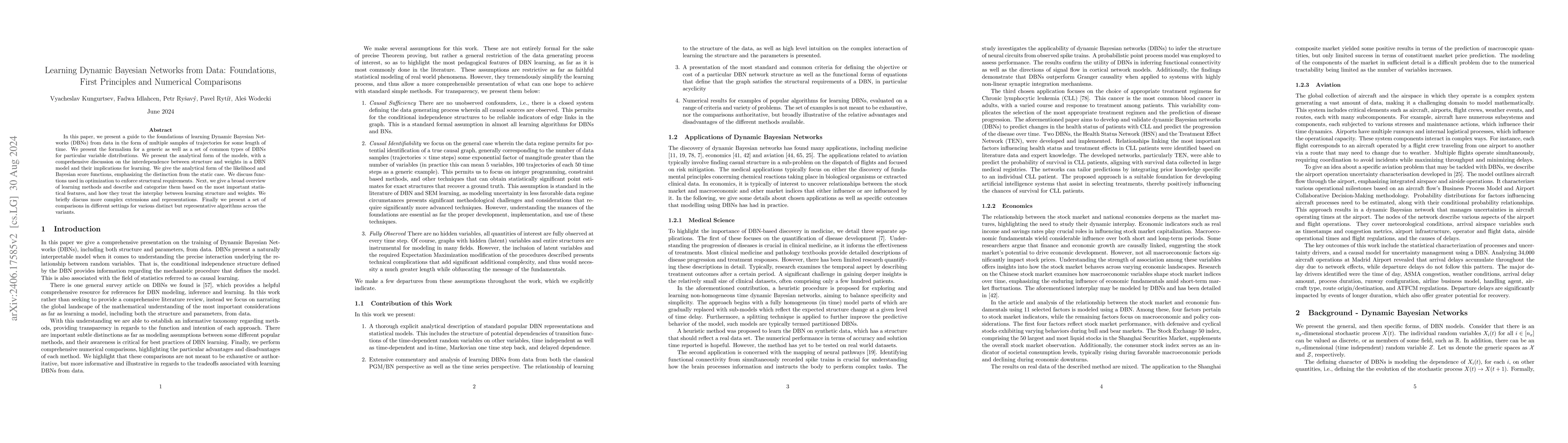 Thumbnail for Learning Dynamic Bayesian Networks from Data: Foundations, First
  Principles and Numerical Comparisons