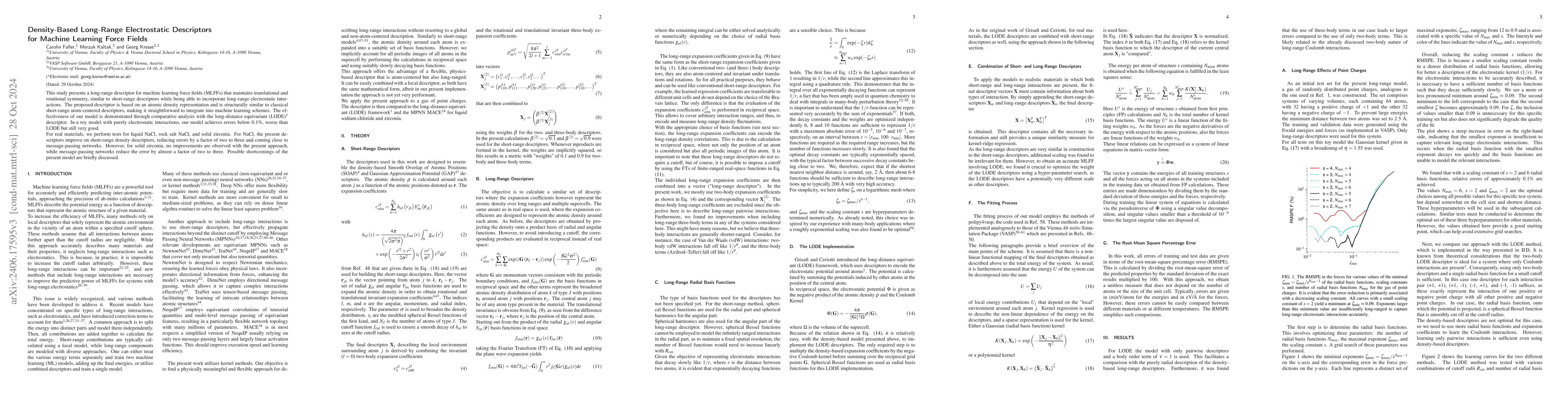 Thumbnail for Density-Based Long-Range Electrostatic Descriptors for Machine Learning
  Force Fields