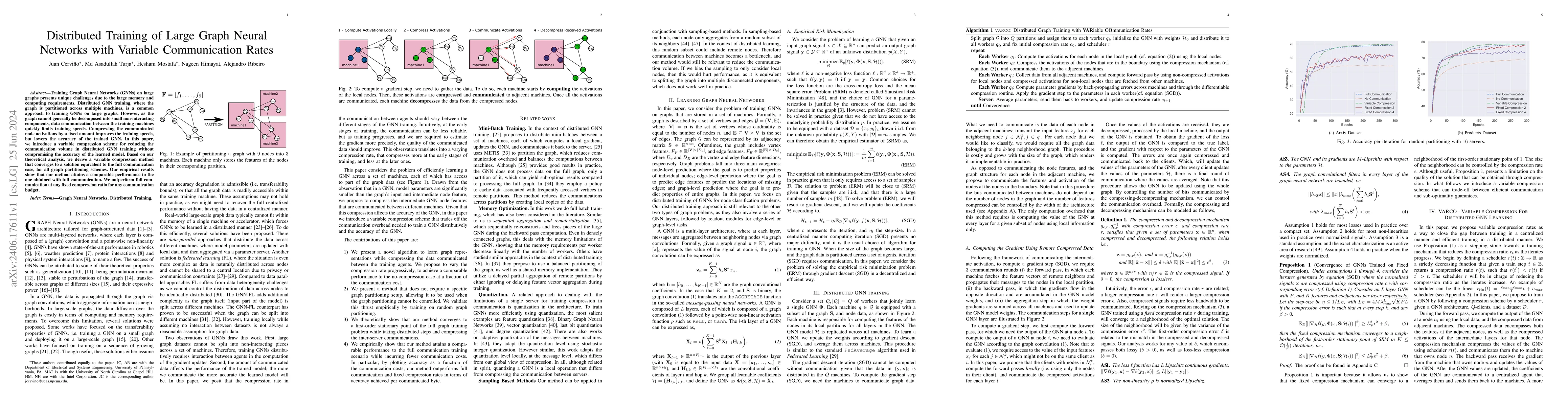 Thumbnail for Distributed Training of Large Graph Neural Networks with Variable
  Communication Rates