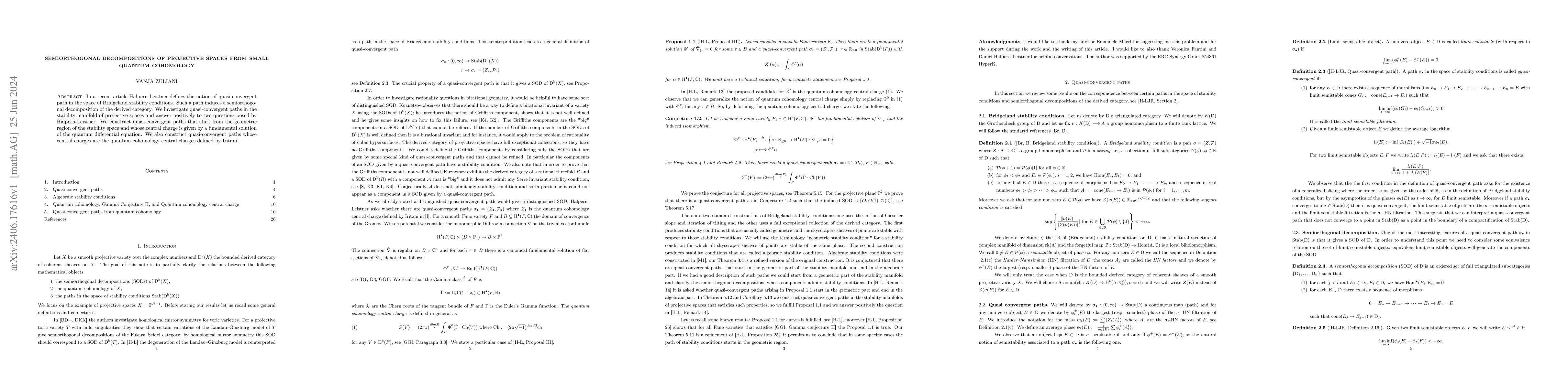 Thumbnail for Semiorthogonal decompositions of projective spaces from small quantum
  cohomology