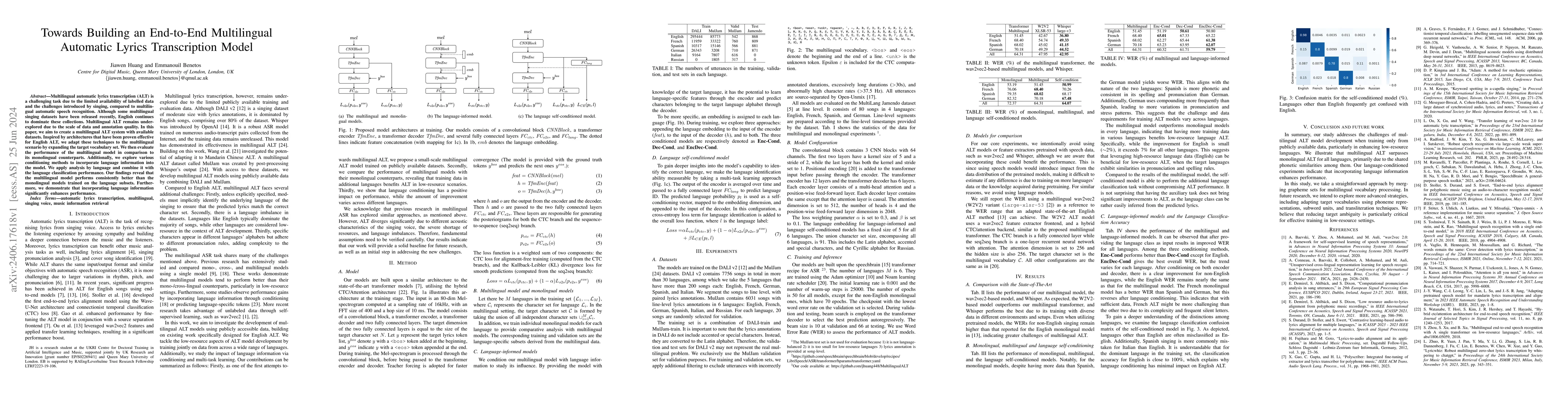 Thumbnail for Towards Building an End-to-End Multilingual Automatic Lyrics
  Transcription Model