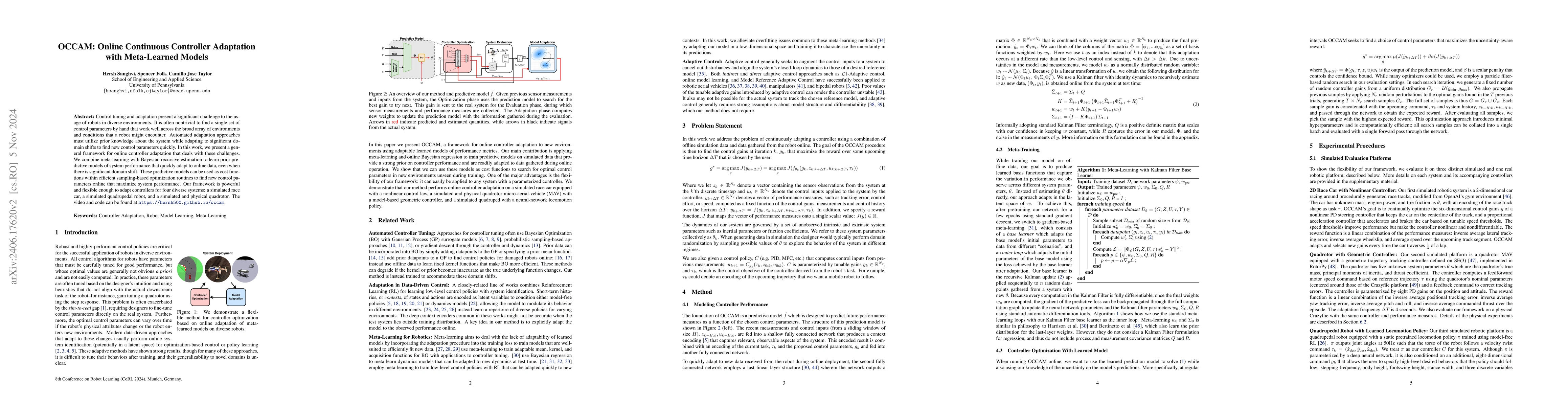 Thumbnail for OCCAM: Online Continuous Controller Adaptation with Meta-Learned Models