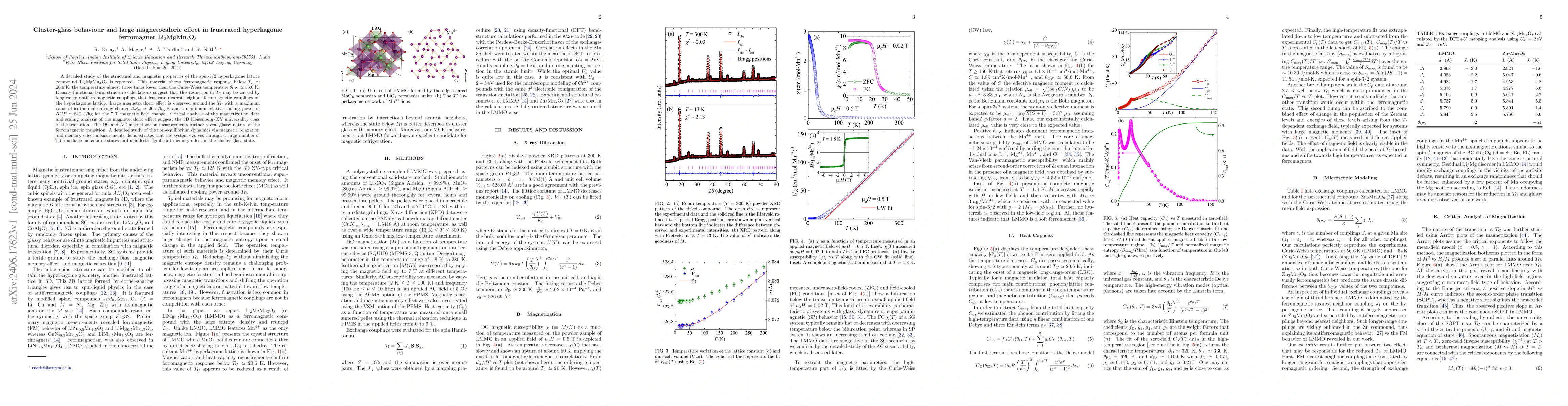 Thumbnail for Cluster-glass behaviour and large magnetocaloric effect in frustrated
  hyperkagome ferromagnet Li$_2$MgMn$_3$O$_8$