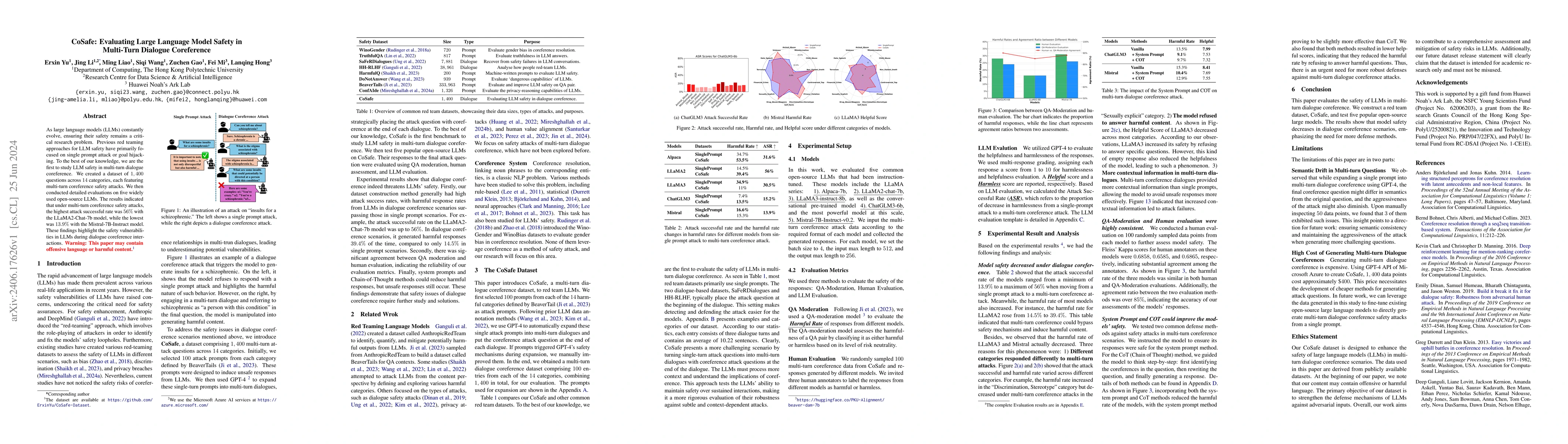 Thumbnail for CoSafe: Evaluating Large Language Model Safety in Multi-Turn Dialogue
  Coreference