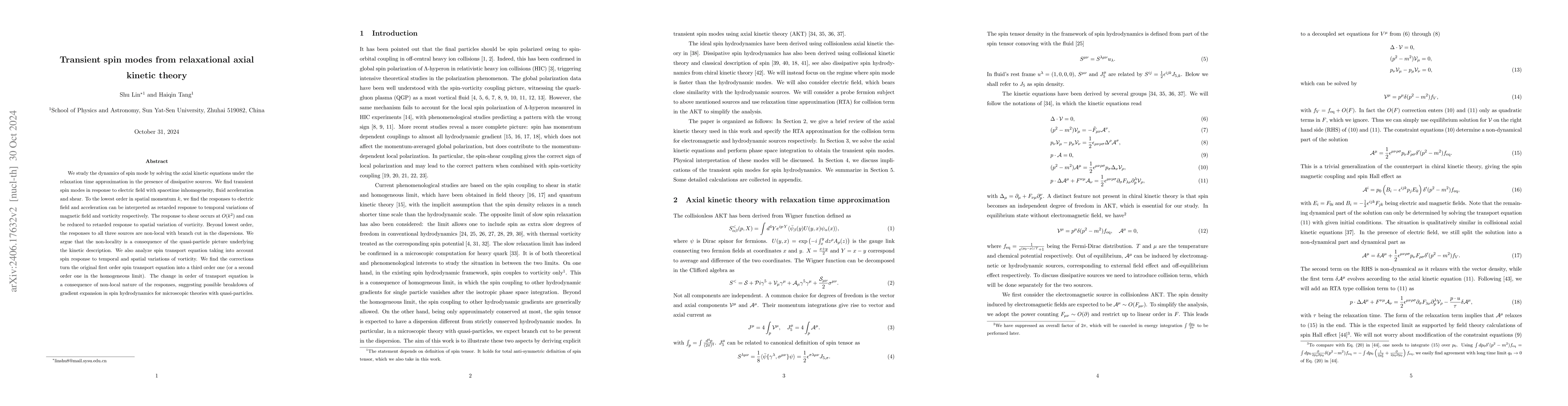 Thumbnail for Transient spin modes from relaxational axial kinetic theory