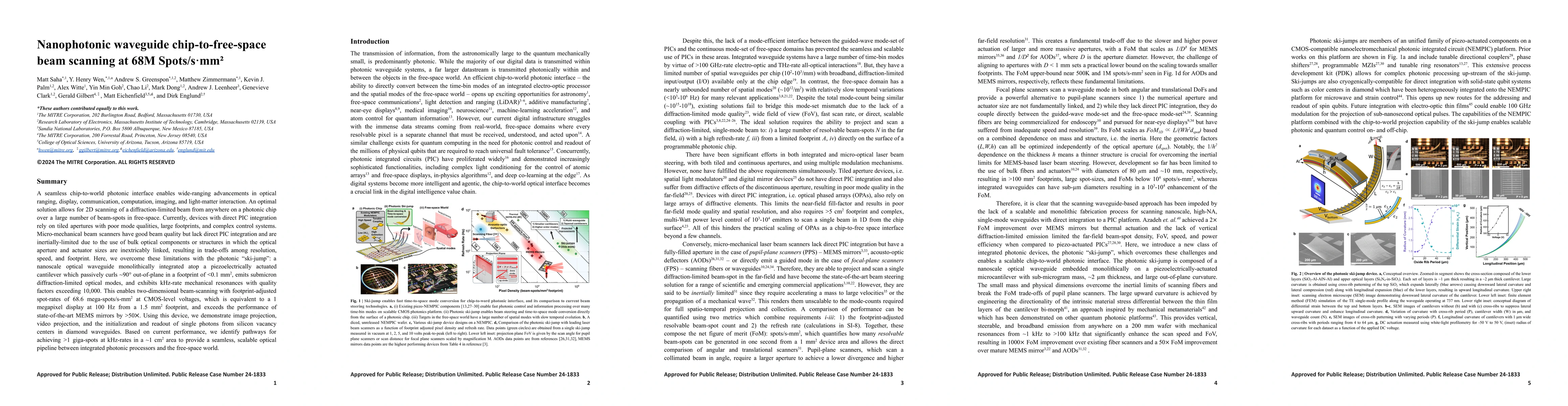 Thumbnail for A piezoelectric ski-jump laser beam scanning chip-to-free space photonic
  link