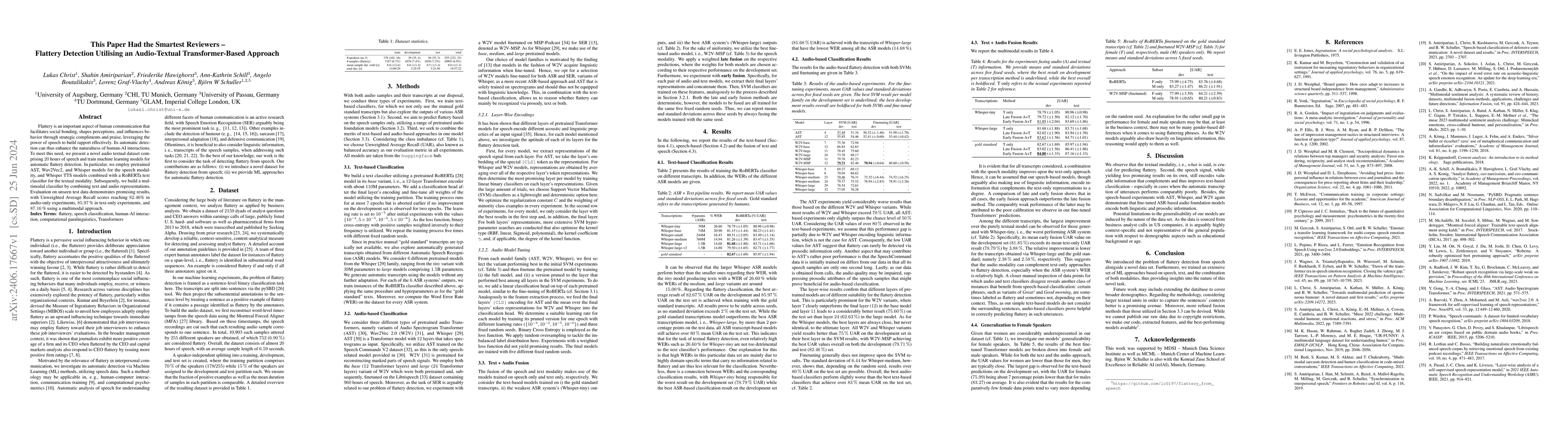 Thumbnail for This Paper Had the Smartest Reviewers -- Flattery Detection Utilising an
  Audio-Textual Transformer-Based Approach