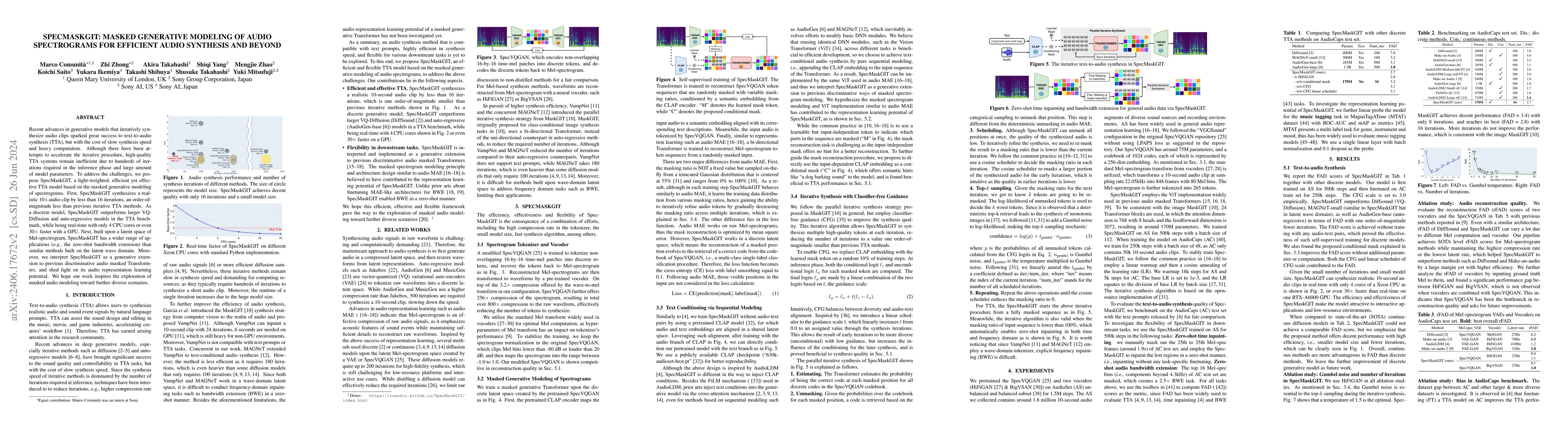 Thumbnail for SpecMaskGIT: Masked Generative Modeling of Audio Spectrograms for
  Efficient Audio Synthesis and Beyond