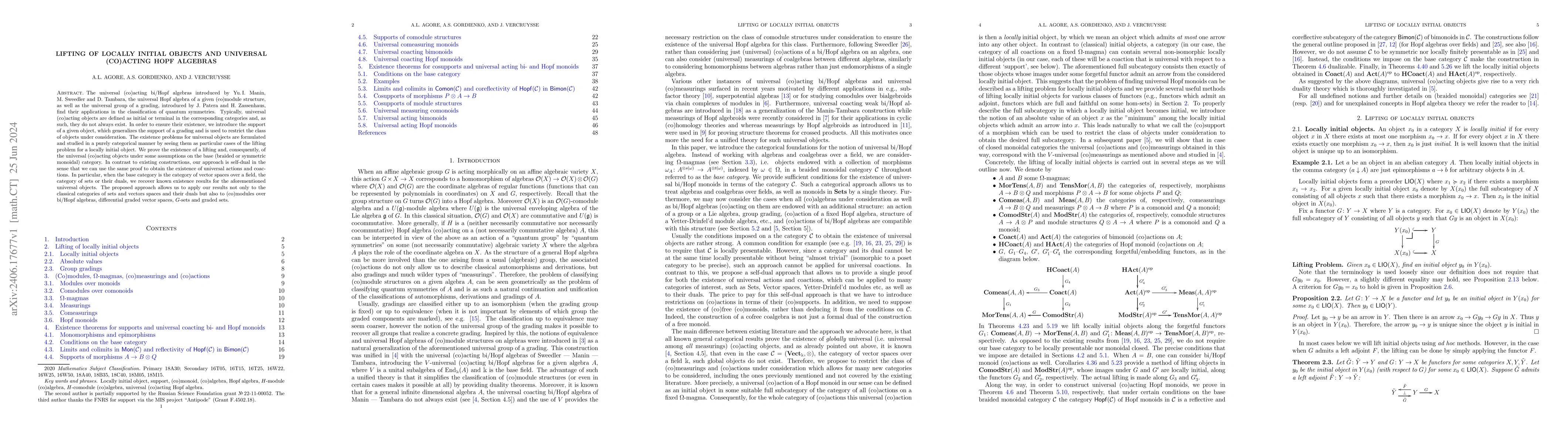 Thumbnail for Lifting of locally initial objects and universal (co)acting Hopf
  algebras
