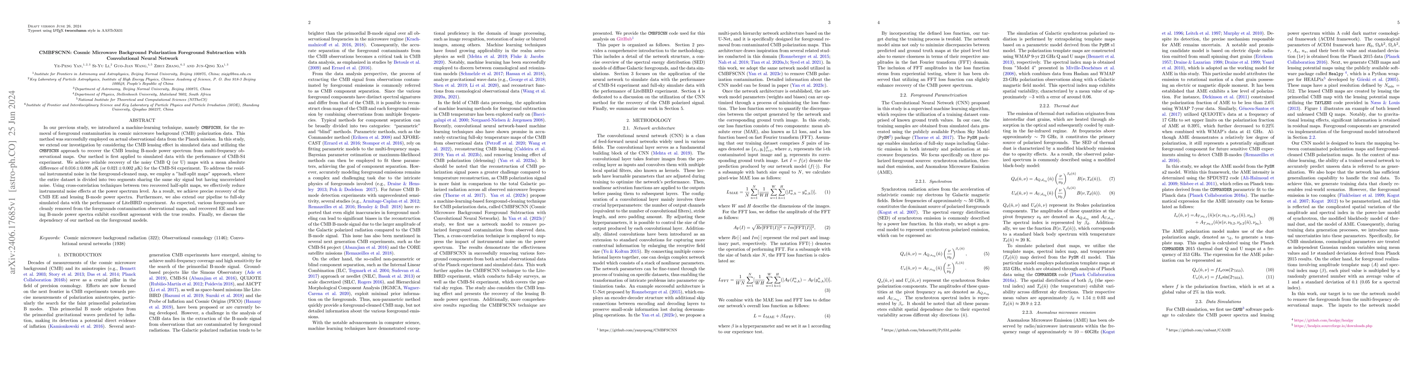 Thumbnail for CMBFSCNN: Cosmic Microwave Background Polarization Foreground
  Subtraction with Convolutional Neural Network