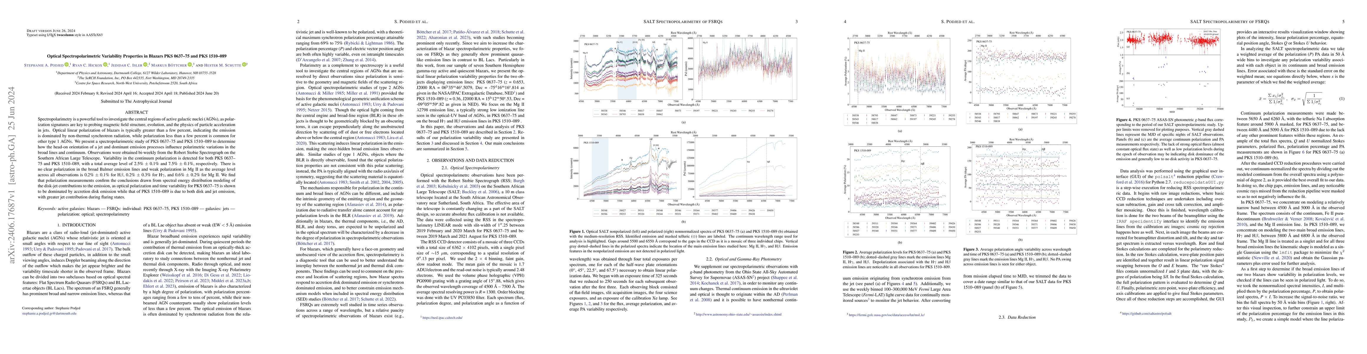 Thumbnail for Optical Spectropolarimetric Variability Properties in Blazars PKS
  0637-75 and PKS 1510-089