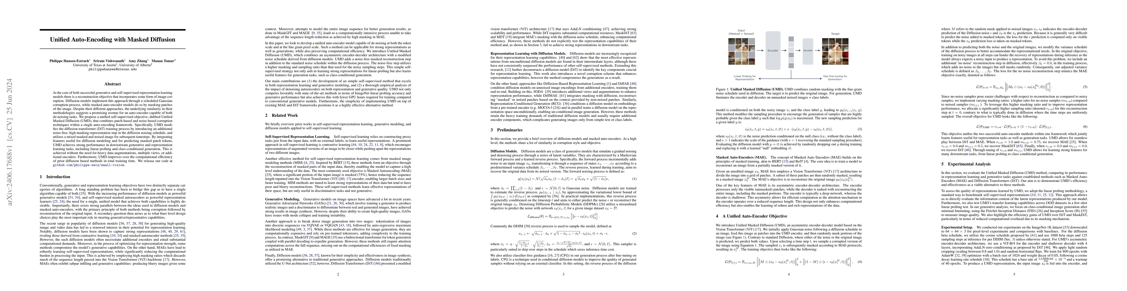 Thumbnail for Unified Auto-Encoding with Masked Diffusion