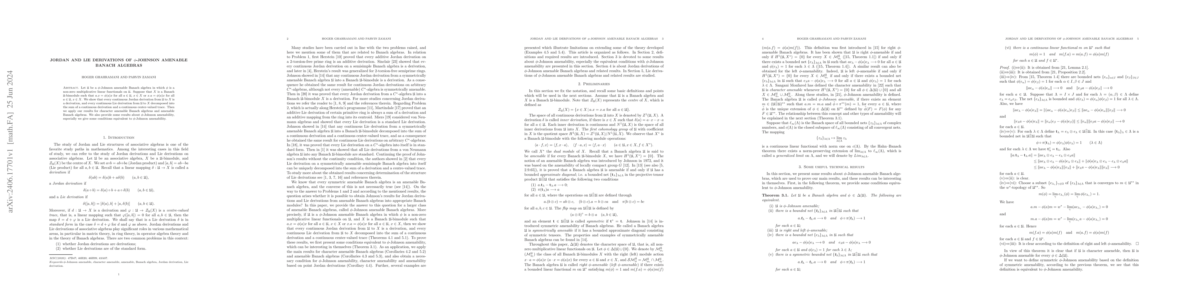 Thumbnail for Jordan and Lie derivations of $\phi $-Johnson amenable Banach algebras