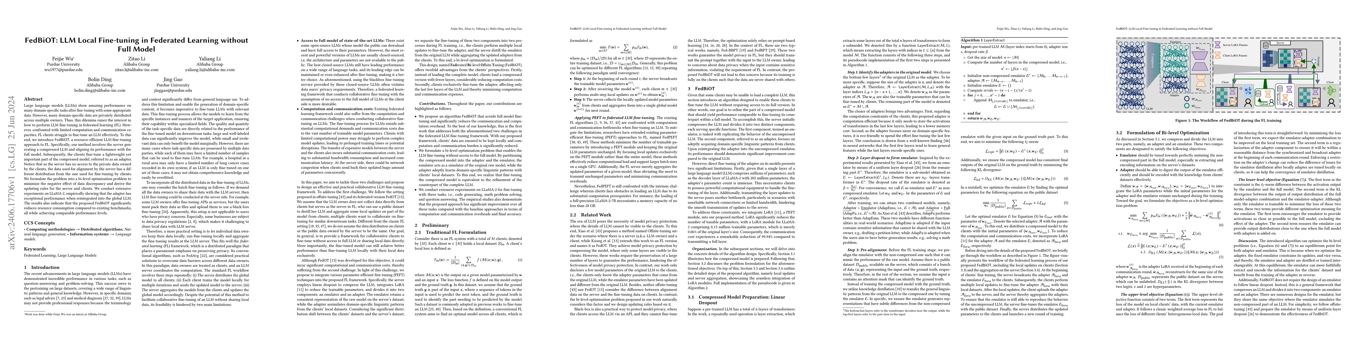 Thumbnail for FedBiOT: LLM Local Fine-tuning in Federated Learning without Full Model