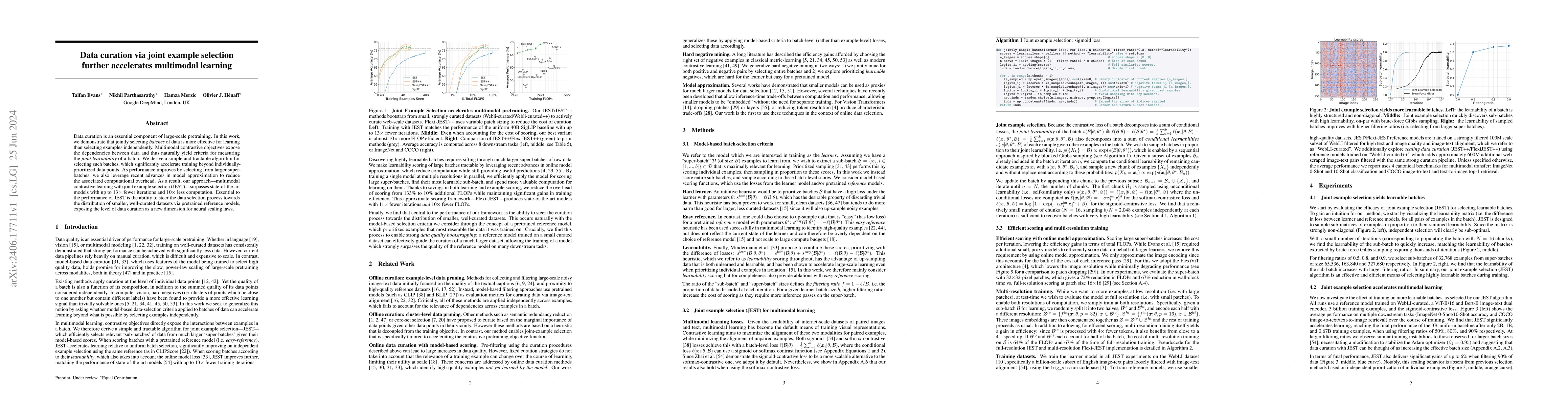 Thumbnail for Data curation via joint example selection further accelerates multimodal
  learning