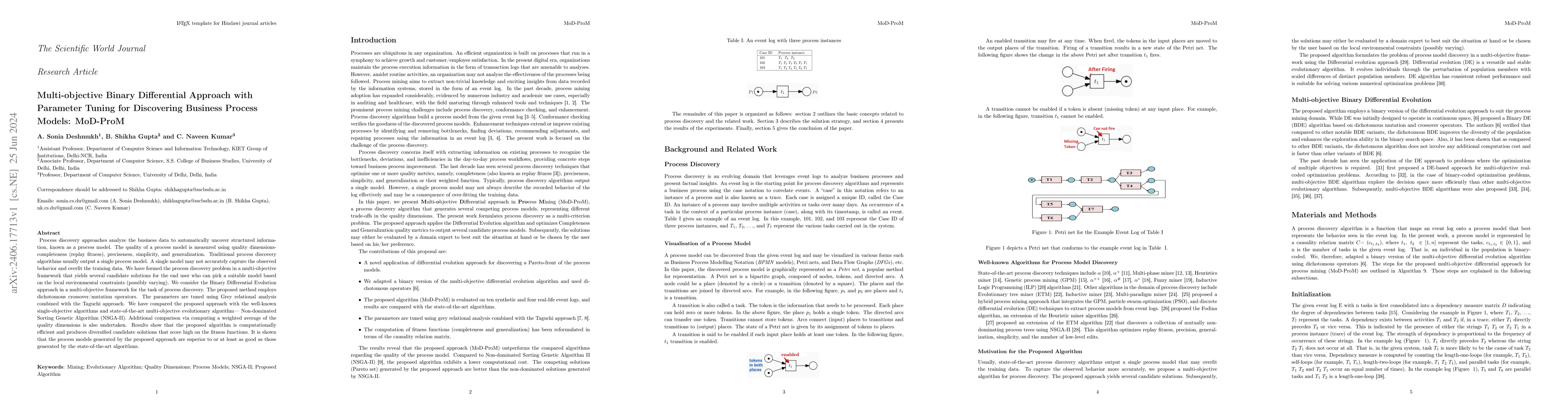 Thumbnail for Multi-objective Binary Differential Approach with Parameter Tuning for
  Discovering Business Process Models: MoD-ProM