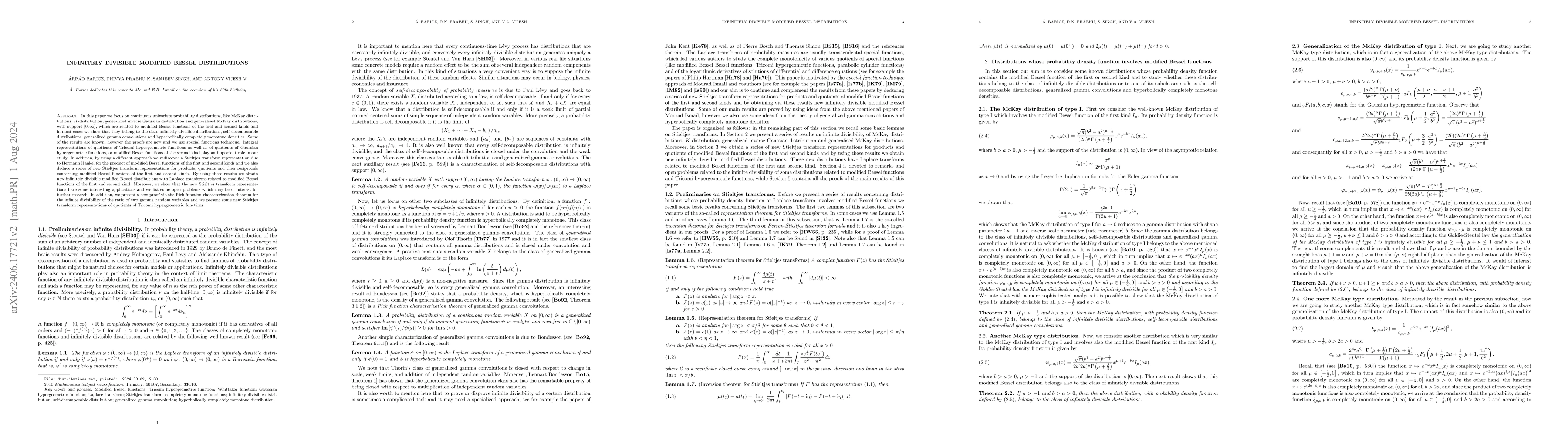 Thumbnail for Infinitely divisible modified Bessel distributions