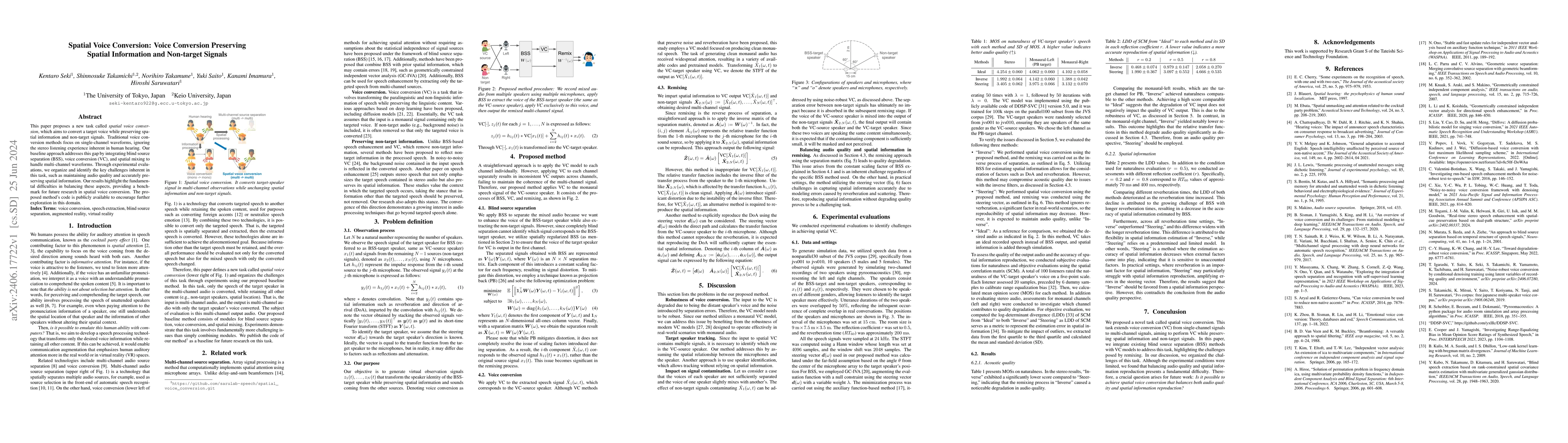 Thumbnail for Spatial Voice Conversion: Voice Conversion Preserving Spatial
  Information and Non-target Signals