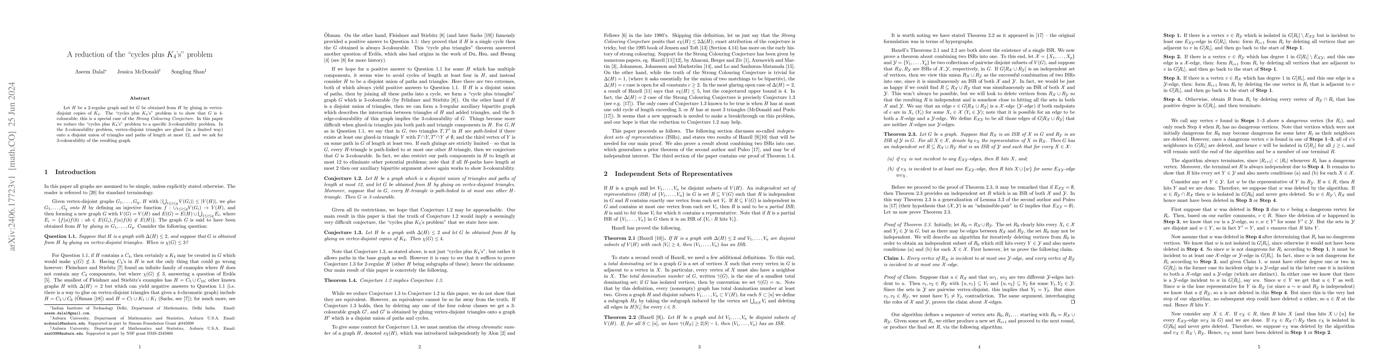 Thumbnail for A reduction of the "cycles plus $K_4$'s" problem