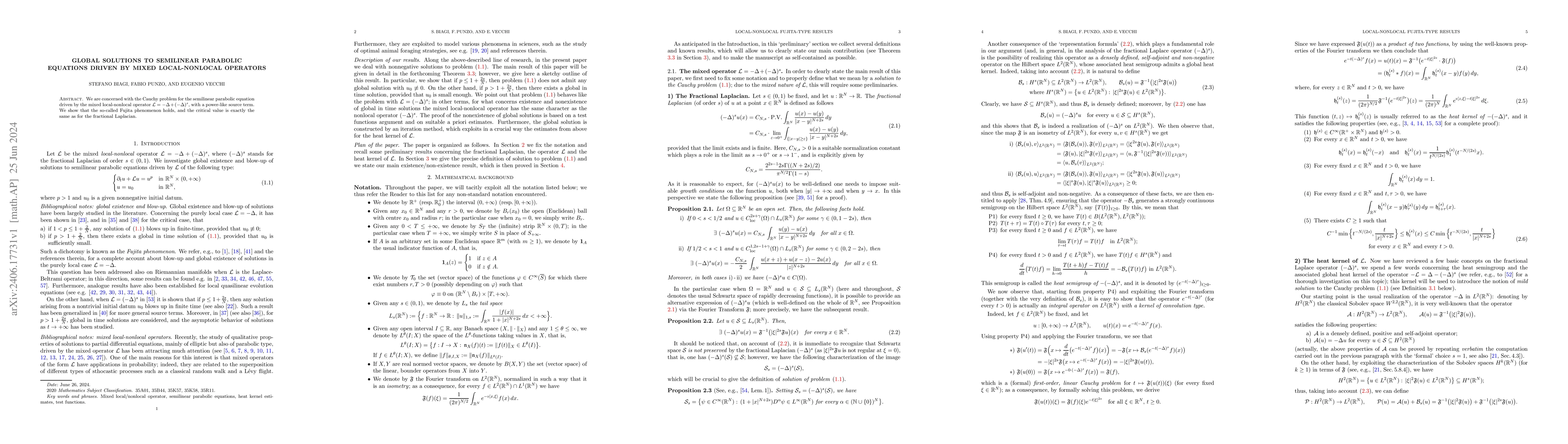 Thumbnail for Global solutions to semilinear parabolic equations driven by mixed
  local-nonlocal operators