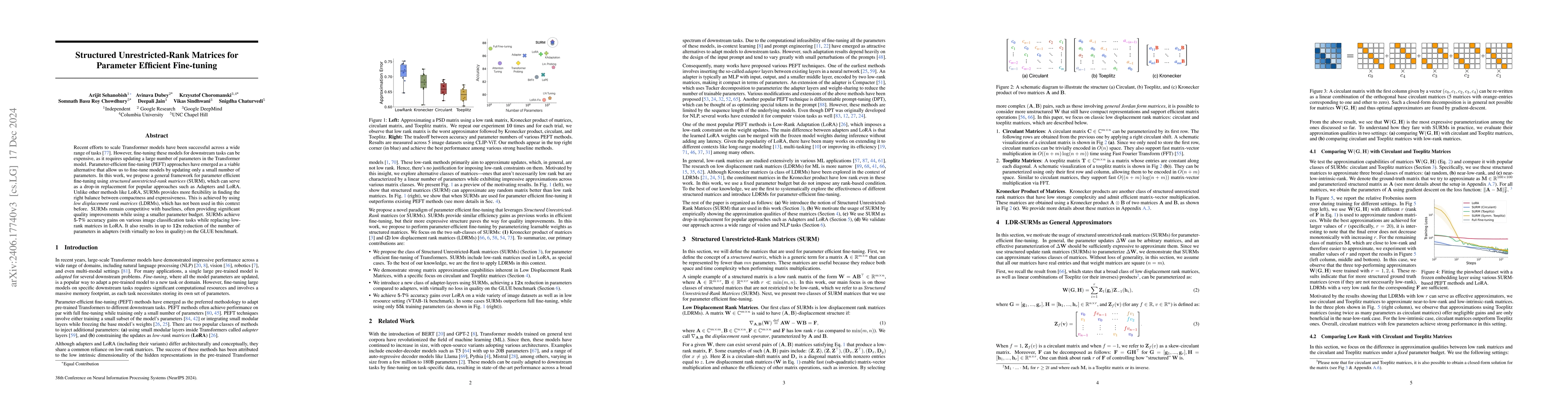 Thumbnail for Structured Unrestricted-Rank Matrices for Parameter Efficient
  Fine-tuning