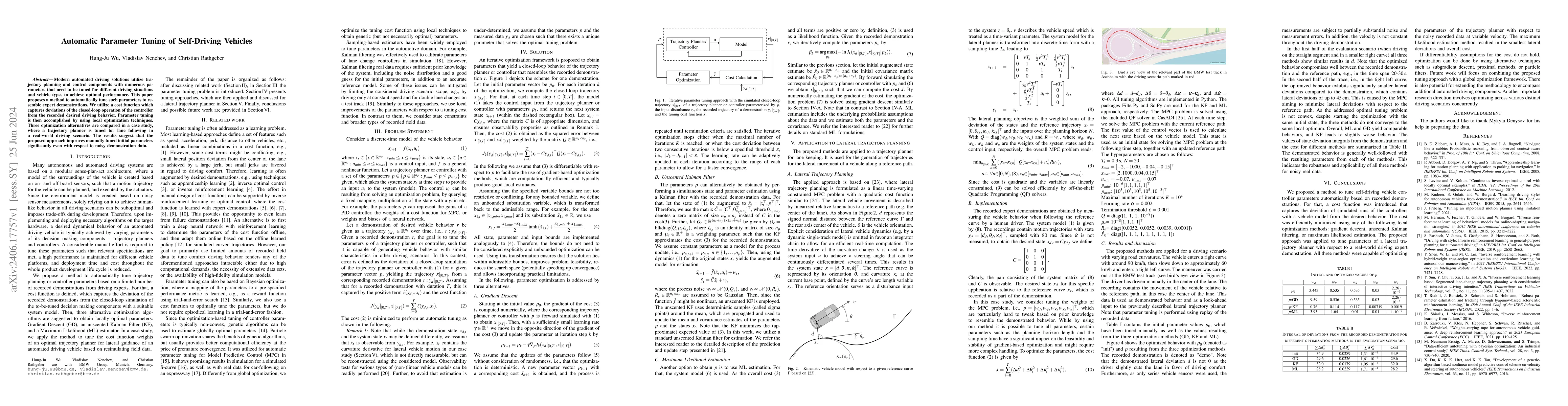 Thumbnail for Automatic Parameter Tuning of Self-Driving Vehicles