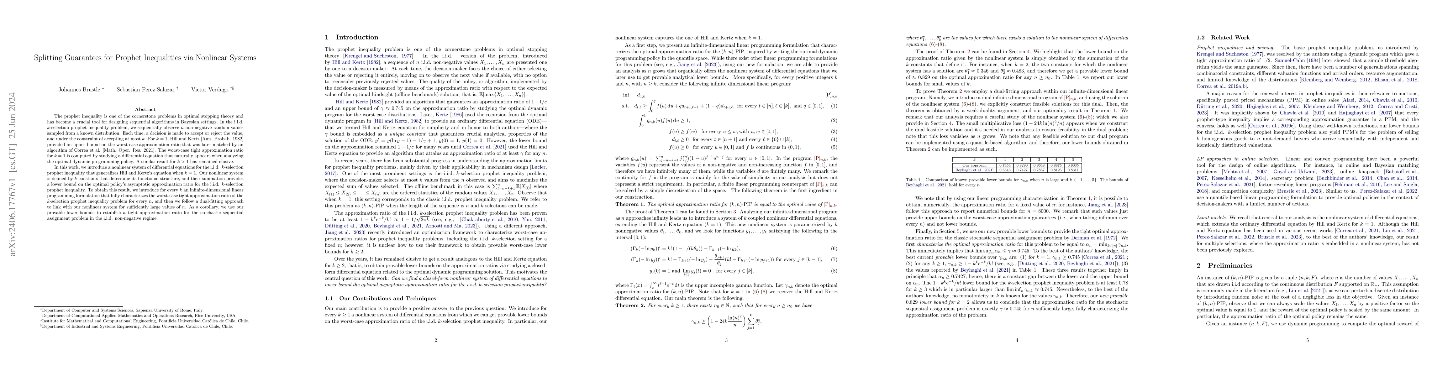 Thumbnail for Splitting Guarantees for Prophet Inequalities via Nonlinear Systems