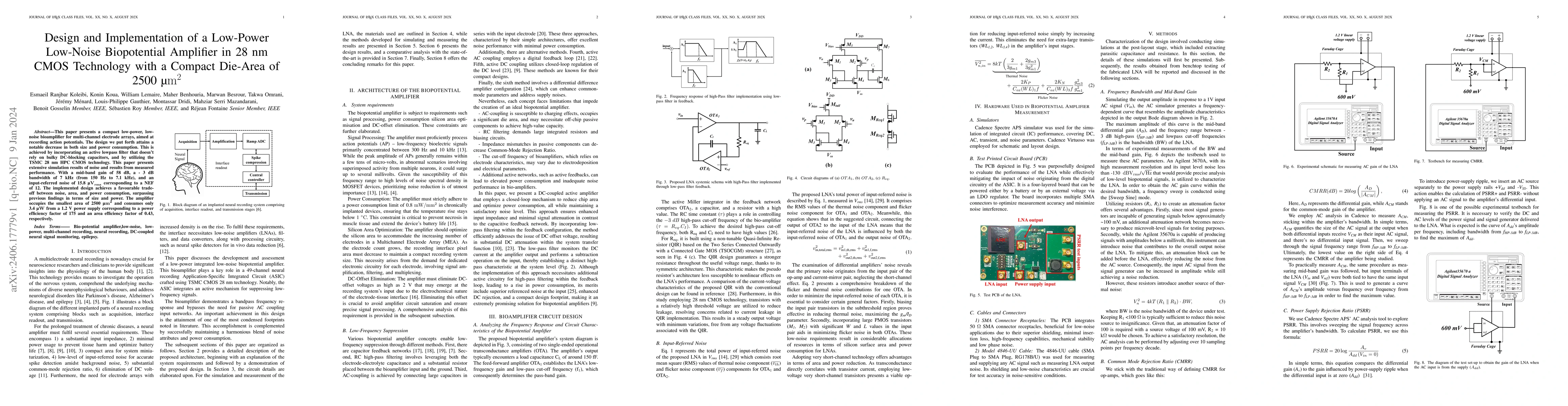 Thumbnail for Design and Implementation of a Low-Power Low-Noise Biopotential
  Amplifier in 28 nm CMOS Technology with a Compact Die-Area of 2500 $\mu$m$^2$