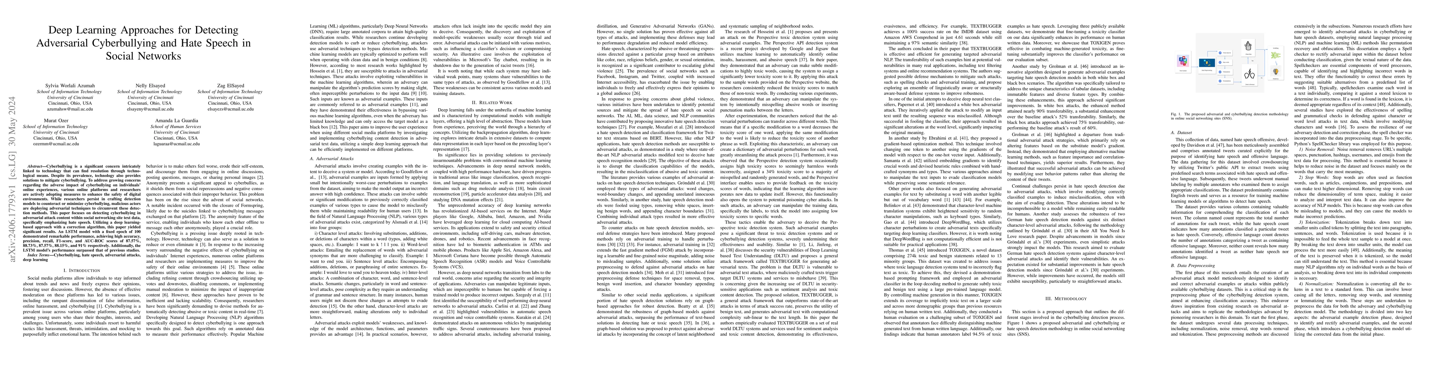 Thumbnail for Deep Learning Approaches for Detecting Adversarial Cyberbullying and
  Hate Speech in Social Networks