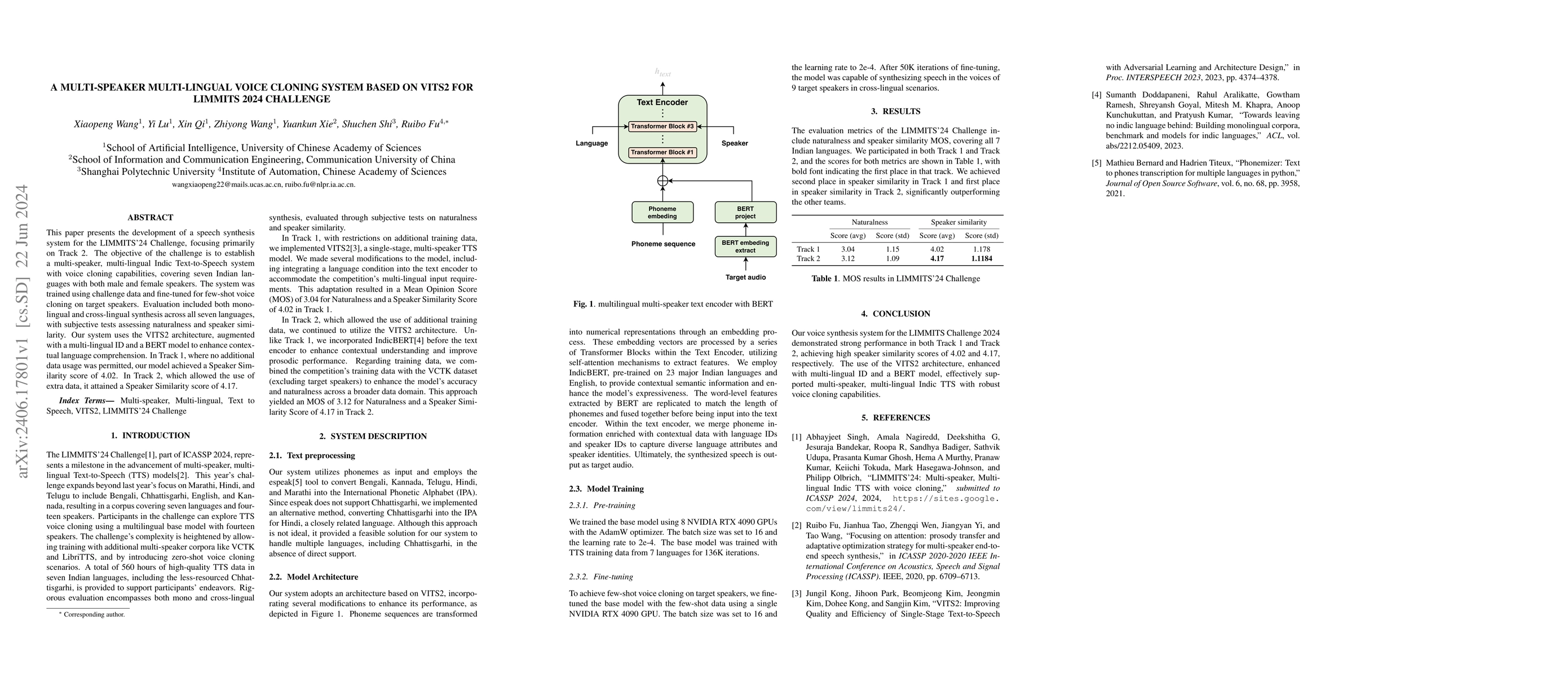 Thumbnail for A multi-speaker multi-lingual voice cloning system based on vits2 for
  limmits 2024 challenge