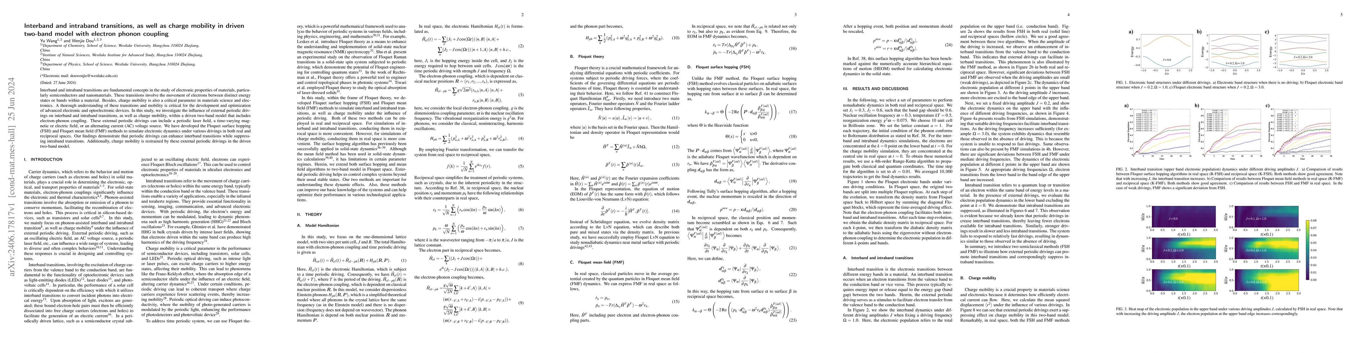 Thumbnail for Interband and intraband transitions, as well as charge mobility in
  driven two-band model with electron phonon coupling
