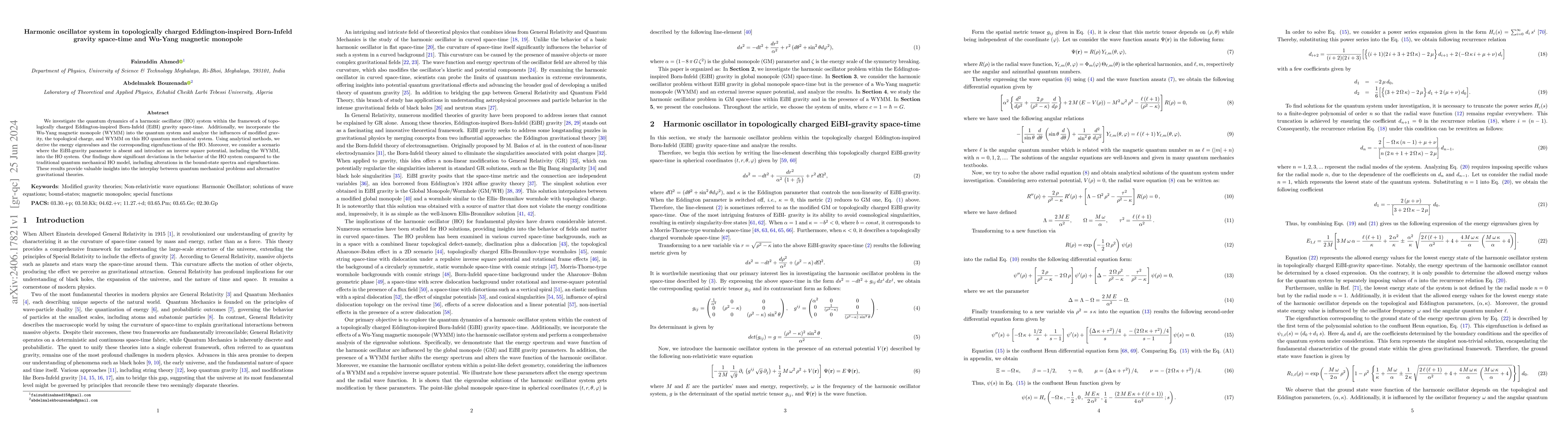 Thumbnail for Harmonic oscillator system in topologically charged Eddington-inspired
  Born-Infeld gravity space-time and Wu-Yang magnetic monopole