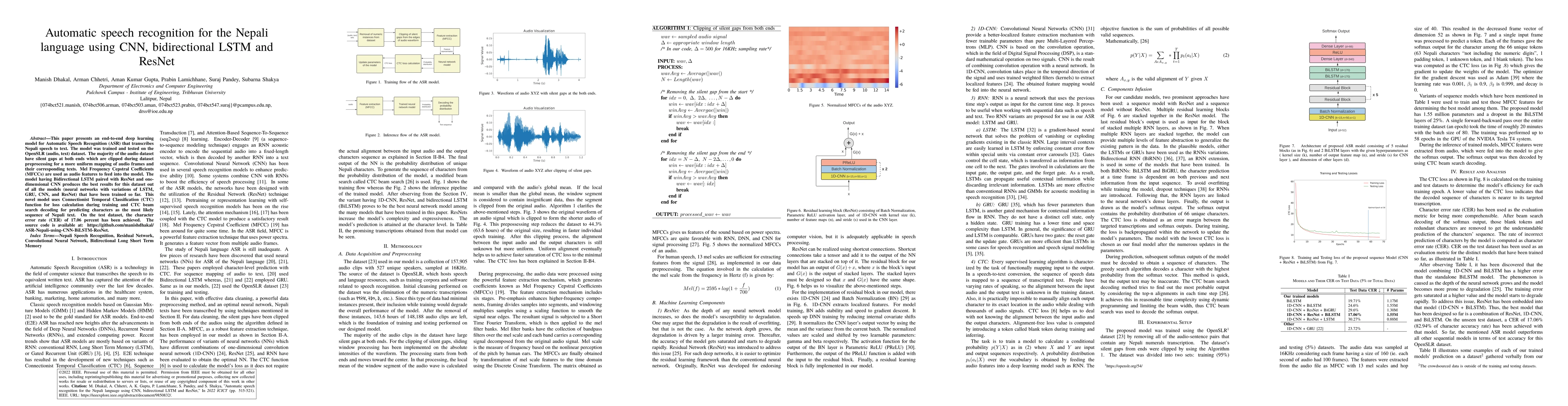 Thumbnail for Automatic speech recognition for the Nepali language using CNN,
  bidirectional LSTM and ResNet